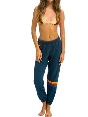 Aviator Nation Rainbow Stitch Sweatpants Deep Ocean S